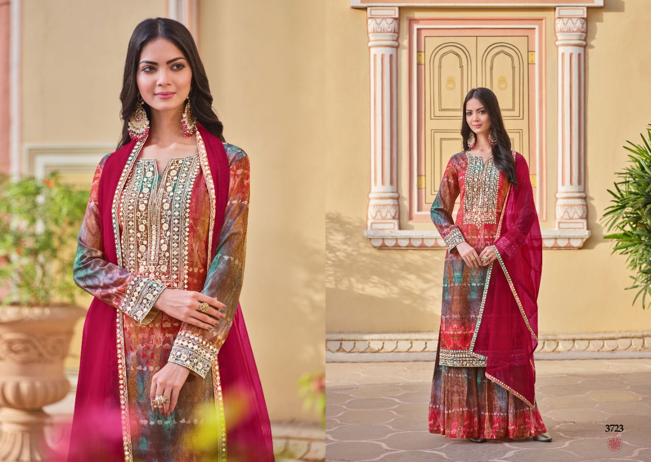 Rangoon Shiddat Trending Fancy Festive Wear Heavy Kurti Sharara With Dupatta Collection